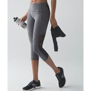 Lululemon Goal Crusher Crop Legging Heathered Black / Black - Size: 6